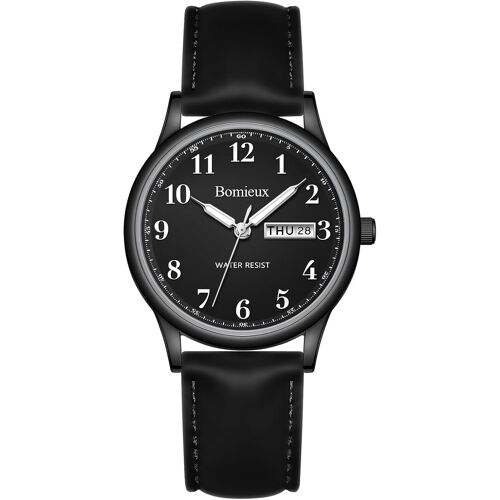 Montre Analogique À Quartz Pour Homme Avec Bracelet En Cuir,3 Aiguilles,Date,Étanche 3 Atm,Gros Chiffres,Idée De Cadeau Pour Un Amis.[J820]