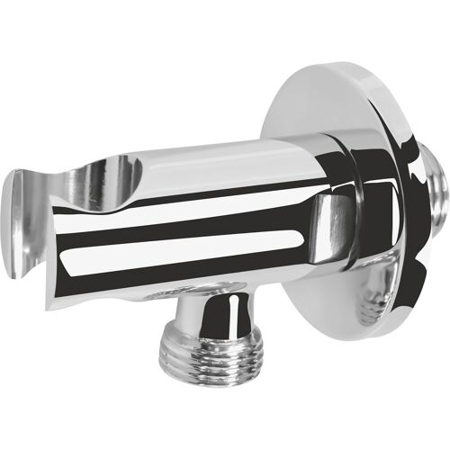 JGD-Raccord mural, filetage extérieur, 1/2"", rosace Ø 54 mm, avec support pour douchette, chromé, coude de raccordement mural, support mural pour tuyau de douche, raccord d'eau, TECBW3322