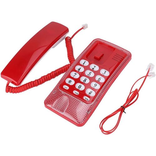 jum-Téléphone Filaire Fixe Écran Sans Affichage,Téléphone Mural Pour Intérieur Bureau,Maison,Appartement Ou Salon Avec Fonctionnalités Flash/Secret/Rappel Du Dernier Numéro(Rouge)