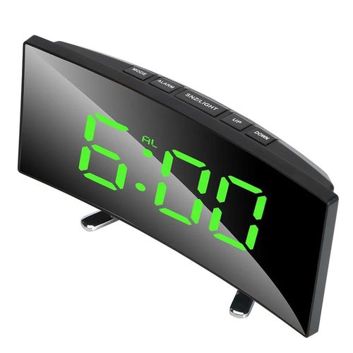 KAVRL-Horloge De Bureau 7 Pouces Pour Chambre D'Enfants, Écran Led, Grand Nombre, Réveil Numérique, Horloge Miroir Incurvée À Intensité Variable,Rouge