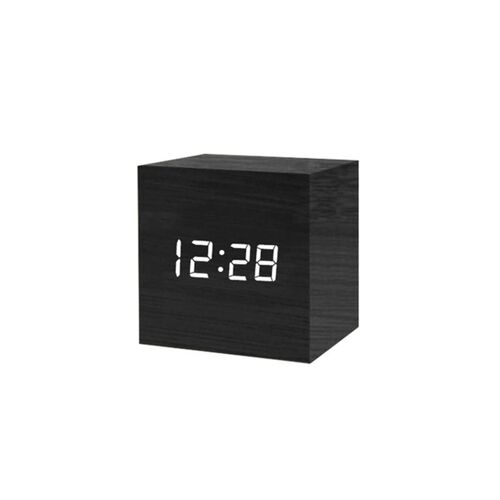 Réveil numérique LED carré en bois, horloge lumineuse vintage, décoration de bureau, commande vocale, fonction snooze, horloge de bureau