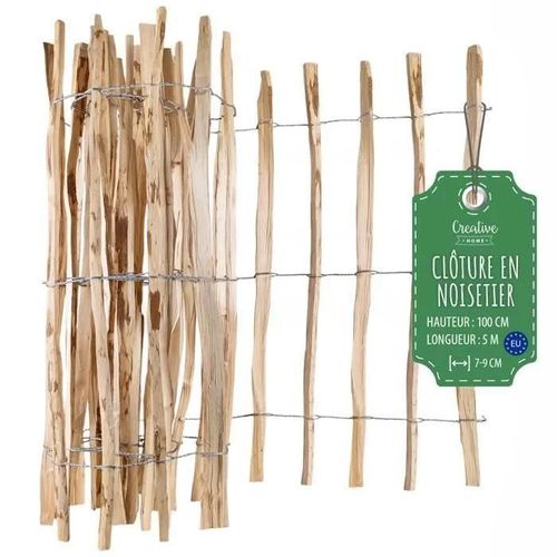 Clôture De Jardin En Bois De Noisetier Creative Home | Hauteur 100 Cm Longeur 5 M | Espacement Des Lattes 7-9cm | Bordure Pelouse