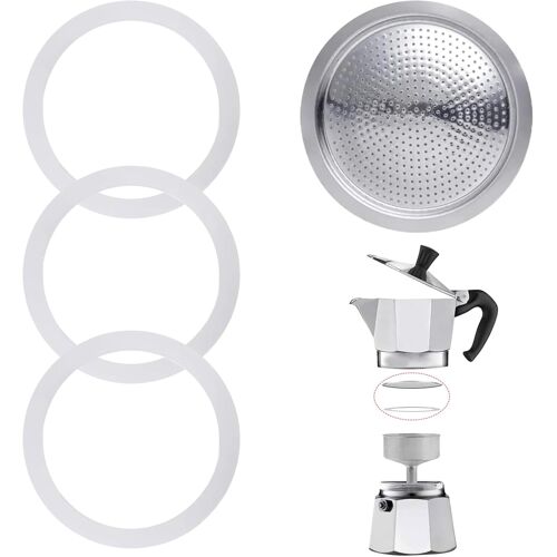 KALANKA-Lot de 3 joints d'étanchéité pour cafetière à expresso - 6 tasses - Joint de rechange en silicone avec tamis en aluminium - Anneaux d'étanchéité pour cafetière (3 joints d'étanchéité en silic