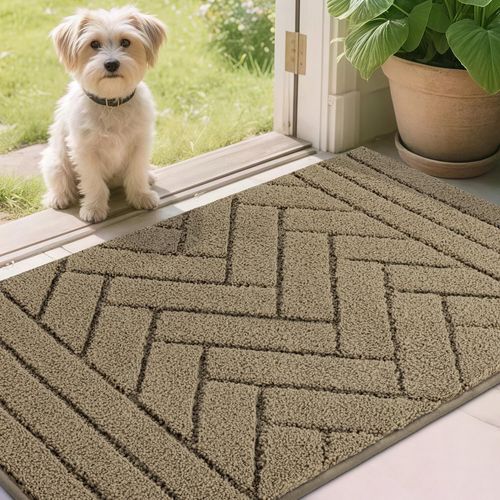 Paillasson Interieur Entree 50x80cm Tapis Antidérapant Lavable En Machine Absorbant Tapis D'entrée Intérieur Tapis Chien Pour Entrée, Porte Et Couloir-Taupe Clair