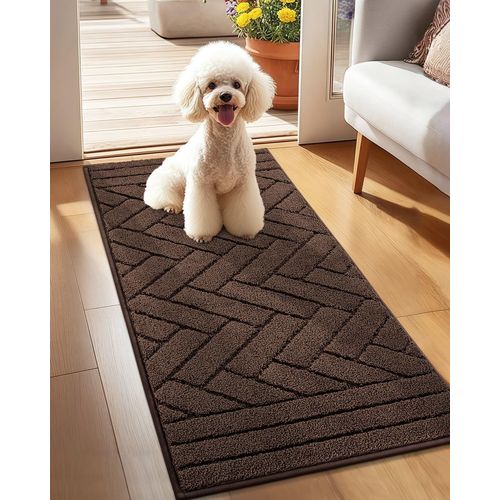 Paillasson Interieur Entree Long 50x120cm Tapis Antidérapant Lavable En Machine Absorbant Tapis D'entrée Intérieur Tapis Chien Pour Entrée, Porte Et Couloir-Café