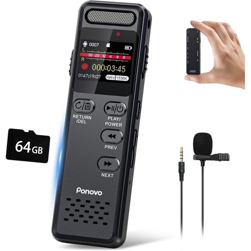 JEXNOVASHOP-96Go Enregistreur Vocal Numérique, 100H Enregistrement Continu Dictaphone Audio 1536Kbps Activation Vocale avec Micro, 1100mAh Mini Enregistreur Portable avec Mot de Passe pour Interview