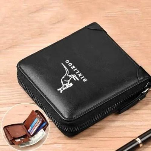 Portefeuille En Cuir Véritable Pour Hommes,Porte-Cartes Rfid Court De Luxe,Porte-Monnaie À Fermeture Éclair,Portefeuilles Portables Pour Hommes.F16337-Black.