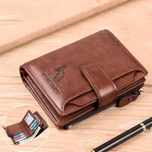 Portefeuille En Cuir Véritable Pour Hommes,Porte-Cartes Rfid Court De Luxe,Porte-Monnaie À Fermeture Éclair,Portefeuilles Portables Pour Hommes.F16313-Brown.