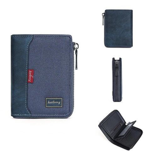 Baellerry Rfid Simple Court Hommes Portefeuilles À Glissière Marque De Luxe Porte-Carte Homme Portefeuille Porte-Photo Monnaie Poche Homme Sacs À Main.Blue.