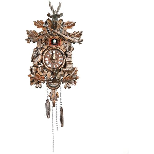Horloge à coucou rétro, horloge traditionnelle de chalet de la Forêt-Noire, horloge murale décorative en bois avec pendule et fonction de carillon, horloge à quartz décorative pour le salon de la mais