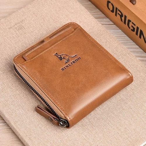 Portefeuille En Cuir Véritable Pour Hommes,Porte-Cartes Rfid Court De Luxe,Porte-Monnaie À Fermeture Éclair,Portefeuilles Portables Pour Hommes.F17063-Khaki.