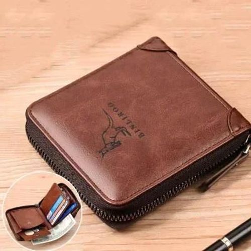 Portefeuille En Cuir Véritable Pour Hommes,Porte-Cartes Rfid Court De Luxe,Porte-Monnaie À Fermeture Éclair,Portefeuilles Portables Pour Hommes.F16337-Brown.