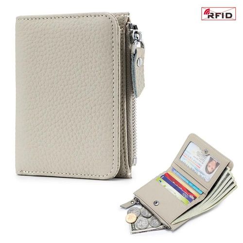 Portefeuille Court En Cuir Véritable Pour Hommes Et Femmes,Mignon,De Luxe,Solide,Fermeture Éclair,Porte-Monnaie,Rfid,Porte-Carte De Crédit Bancaire,Petit Sac D'Argent Mince.Milkshake White.