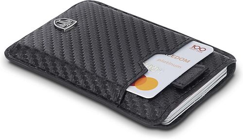 Small RFID Protection Wallet for Up to 12 Credit Cards ¿ Slim Wallet with Bank Hacking Blocking, Money Clip, Coin Purse, Card Holder Case for Men, Carbon, Slim Wallet