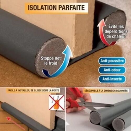 Boudin Bas De Porte - Anti Froid - 91cm Découpable - 100% Polyester - Isolation Phonique - Gris