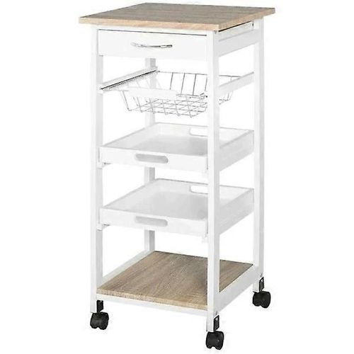 Desserte De Cuisine Rootz - Meuble De Cuisine - Desserte De Service - Plateau Amovible En Pin - Blanc - 37 X 37 X 82 Cm