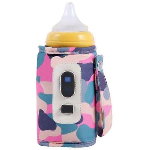 Chauffe-Lait Usb Universel, Étui De Voyage Isotherme, Affichage Numérique, Chauffe-Biberon - Camouflage Rose