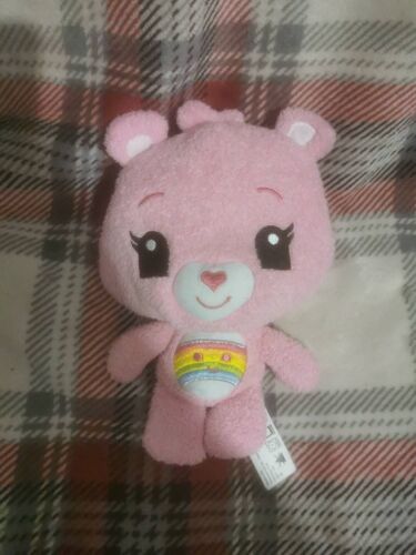 Mini Doudou Peluche Bisounours Grosfarceur Rose Semi Plat Arc En Ciel Cheer Care Bears Rainbow Hasbro