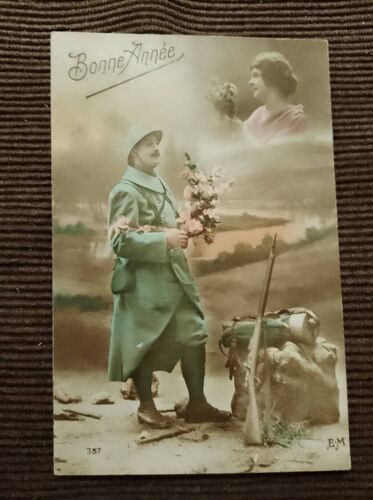 Carte Postale Noire/Colorée "Bonne Année"Victorienne Début 1900.