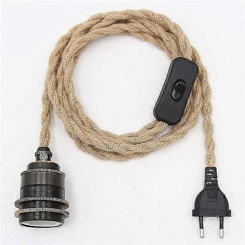 Kit De Lampe Suspendue En Corde De Chanvre Vintage Noire Avec Interrupteur, Câble De Suspension À Tête Unique Diy.