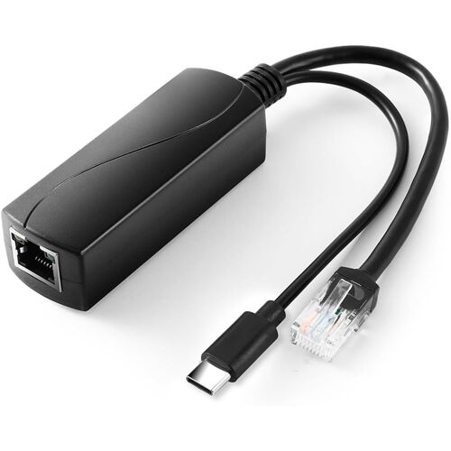 Type C Actif PoE Splitter, 48V PoE vers USB 5V/2.4A Sortie, 10/100Mbps Conforme a IEEE802.3af/at, Adaptateur PoE pour Peripherique USB C/Pi 4B/4B+ (TYPEC0502)