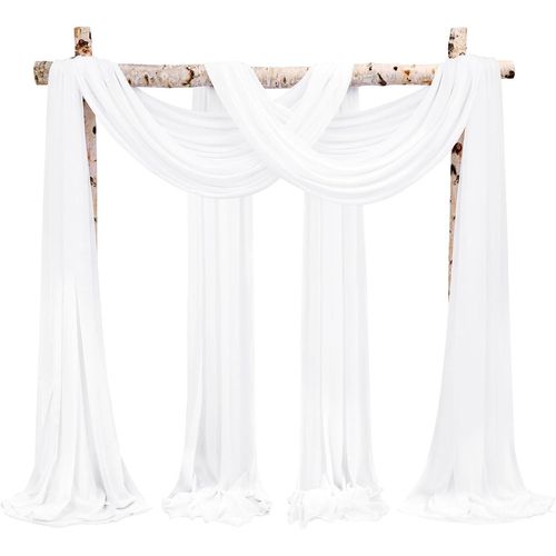 Anw-4 Panneaux Rideaux En Mousseline De Soie Pour Arche De Mariage 28" X20ft Blanc Crème Tissu Drapé Arche Rideaux En Mousseline De Soie Transparente Toile Plafond Swag Décorations