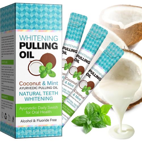 Kalanka-Lot De 20 Sachets D'huile De Noix De Coco, Huile De Menthe, Sachets De Voyage, Haleine Fraîche Et Blanchiment Des Dents Et Gencives Saines, Huile De Noix De Coco Naturelle Avec Huile De Noix Blanc