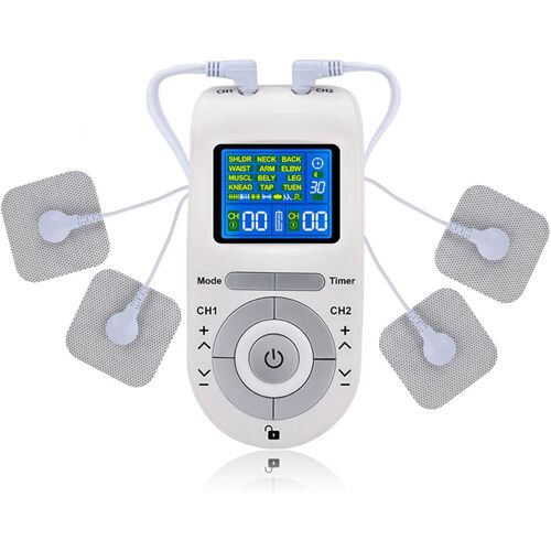 Loc-Appareil Ems/Tens, Appareil De Mas 3-En-1 Avec Thérapie De Douleur À 2 Canaux,12 Modes De Mas ,40 Niveaux De Force,Minuterie Réglable,4 Electrodes,Cadeau Femme Et Homme