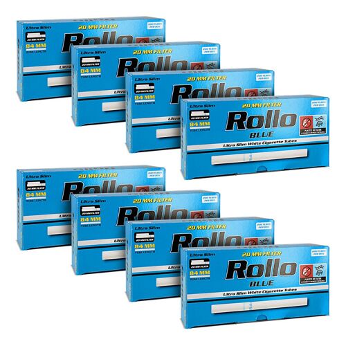 Pack de 8 Boîtes de 200 Tubes Rollo Blue Ultra Slim pour Cigarettes 84 mm x 6.5 mm