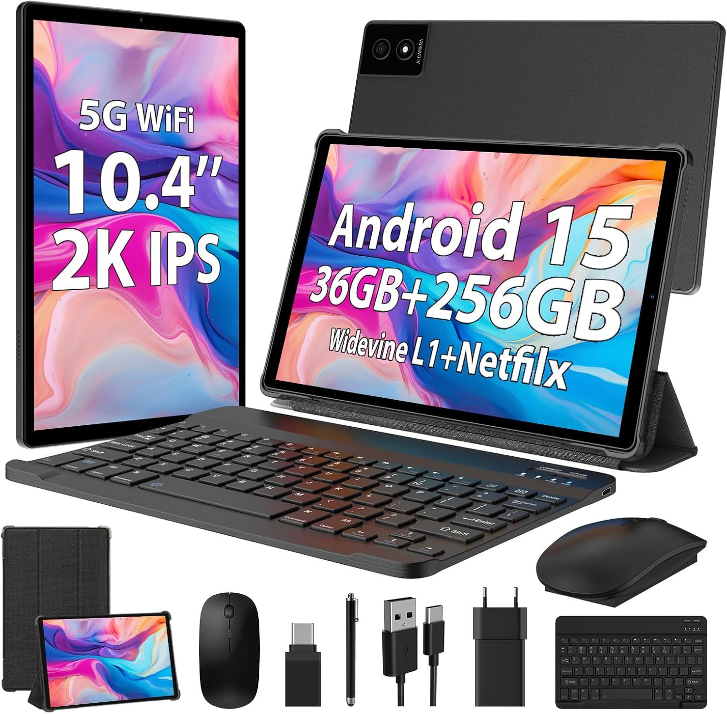 SUAAT Tablette Android 15 Avec 64Go ROM +2TB TF Extensible