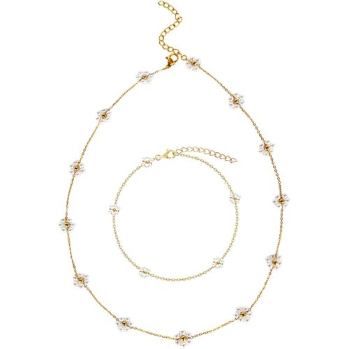 2 Pièces Bijoux Femme Bracelet Perles Femme Collier De Fleurs Parure Bijoux Collier Marguerite Ensemble, Et Bracelet Marguerite Ensemble Pour Femmes Et Filles