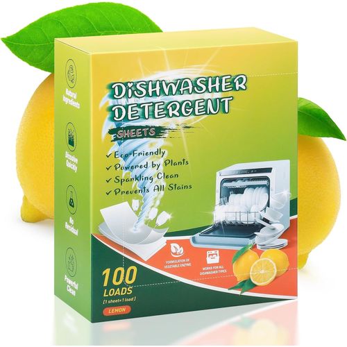 Loc-Lot De 100 Feuilles De Lave-Vaisselle¿Nettoyage Puissant,Biodégradable Et Sans Plastique,Sans Microplastique,Parfum Citron,Remplacement Pour Tablettes Classiques De Lave-Vaisselle,Parfum Citron