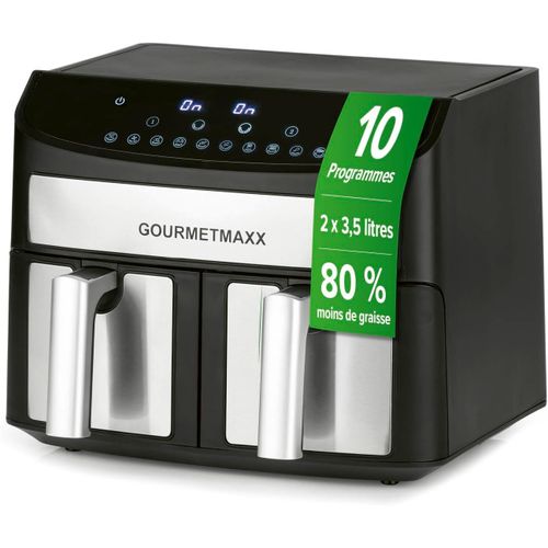 NouvelHorizonstore-Friteuse à air chaud à double chambre 2 x 3,5 L | Friteuse Airfryer en acier inoxydable avec zones de cuisson synchro, fonction minuterie & écran tactile | Friture à économie d'éne