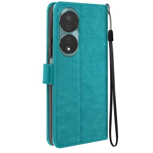 Étui pour Honor 90 Smart Portefeuille Fonction Support avec Dragonne Mayaxess Turquoise