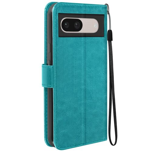 Étui pour Google Pixel 8A Portefeuille Fonction Support avec Dragonne Mayaxess Turquoise