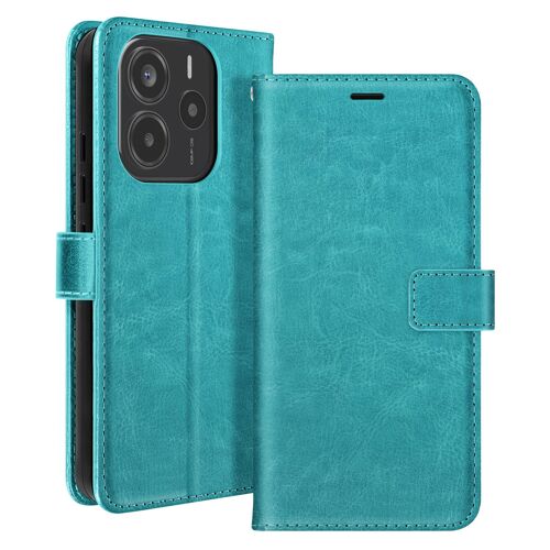 Étui pour Xiaomi Redmi Note 14 4G Portefeuille avec Dragonne Mayaxess Turquoise