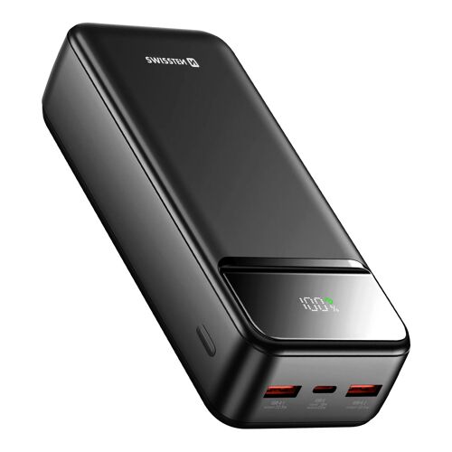 Batterie Externe 30000mah Avec Usb-C Et 2 Usb Écran Led Compacte Swissten Noir