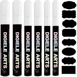 Marqueur Craie Blanc, Feutre Craie Liquide Blanc 1mm / 3mm / 6mm + 16 Etiquettes Tableau, Effaçage par Chiffon Humide ou Sec pour Tableau Noir, Ardoise, Miroir, Ardoise Magique, Vitre & Menu
