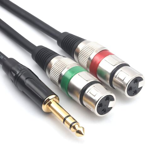 6.35mm (1/4 pouces) prise mâle TRS vers double microphone femelle XLR adaptateur de convertisseur audio asymétrique stéréo Y Splitte câble cordon ¿1.5 mètres)
