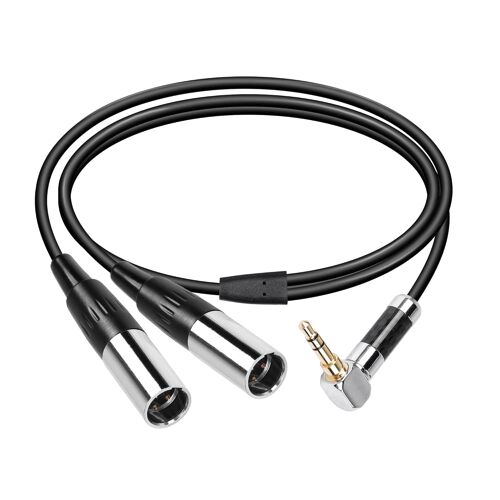 Dual Mini XLR vers 3,5 mm câble micro stéréo,90 degrés 3,5 mm 1/8"" TRS mâle vers 2 Mini XLR mâle Y Splitter Cordon,pour conversion audio-MM1.6FT