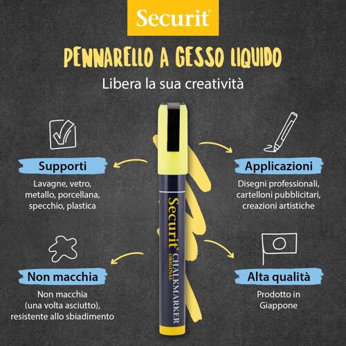 Securit Pochette De 4 Marqueurs À Craie Liquide Pointe Biseautée Largeur Du Trait 2 Mm X 6 Mm (Assortiment De Couleurs) (Import Royaume Uni)