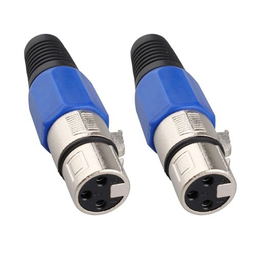 Lot de 2 Connecteurs XLR 3 Broches Femelles 3 Broches pour Microphone Femelle à Souder en Métal Femelle Prise Jack XLR Connecteur Audio Bleu/Noir/Argenté avec Soulagement de la Tension Bleue