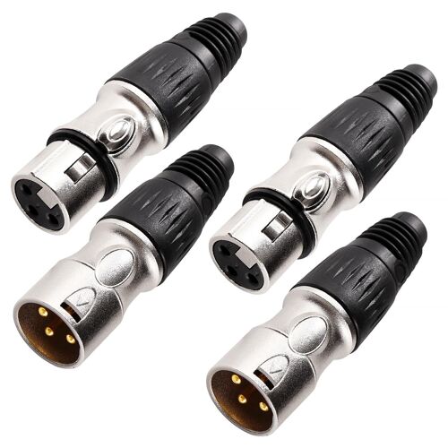 2 Paires Connecteurs XLR 3 Broches,Connecteurs de Câble XLR Mâle et Femelle,Prise Audio Microphone,pour Câble de Signal DMX ou Connecteur Microphone de Mixage Audio