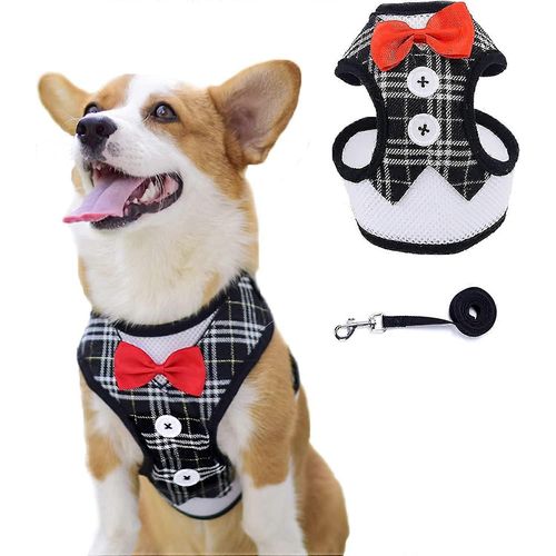 2025 - Harnais Et Laisse Pour Chat Réglables Avec Sangle Et Ceinture De Traction (Noir, Écossais)