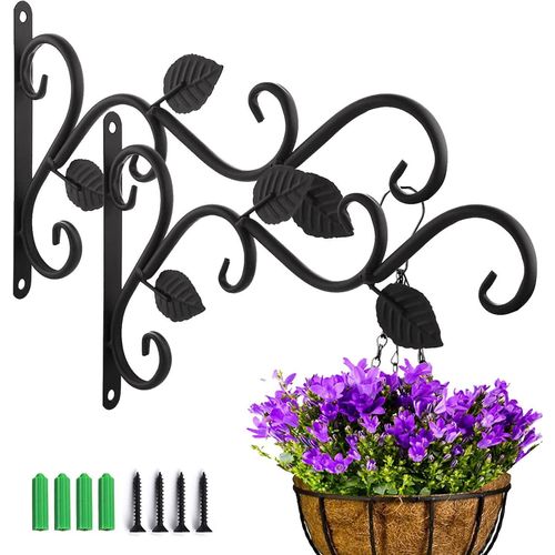 2025 - 2 crochets muraux pour plantes avec support à vis, lanterne, mangeoires à oiseaux, panier de jardin en métal