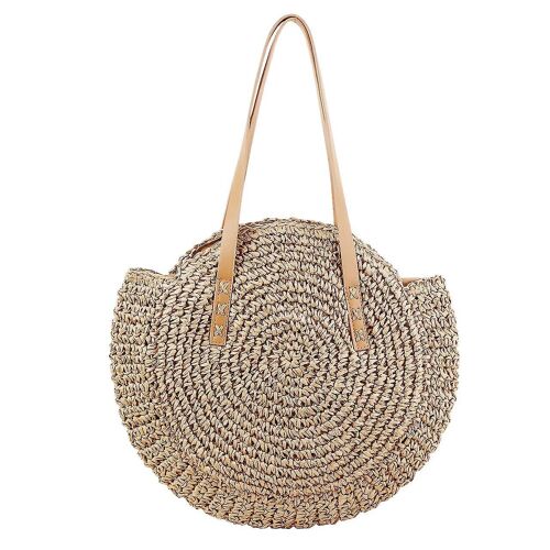 Grand sac à bandoulière en paille tissée à la main pour femme, avec poignées en cuir et fermeture éclair, idéal pour la plage ou l'été, 2025