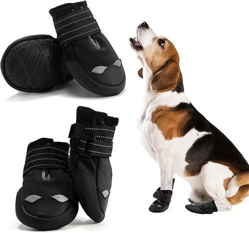 Lot De 4 Bottes Pour Chien, Imperméables, Avec Sangles Réfléchissantes, Semelles Souples Antidérapantes, Protection Robuste Des Pattes De Chien (1#, Noir)
