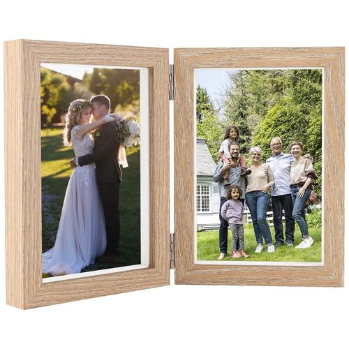 Cadre photo en bois coloré 10x15 Deux cadres photo pliables Collage de plusieurs photos Cadeau familial (léger)