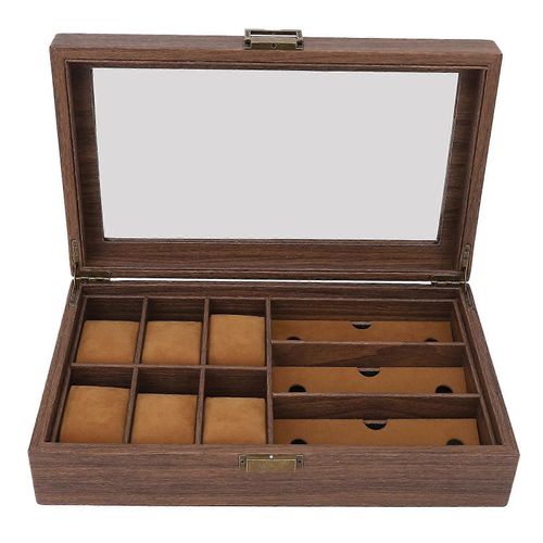 Boîte À Montres En Bois, Étanche À La Poussière, Style Rétro, Grain De Bois, Rangement Pour Montres, Présentoir Pour Plusieurs Montres Et Lunettes