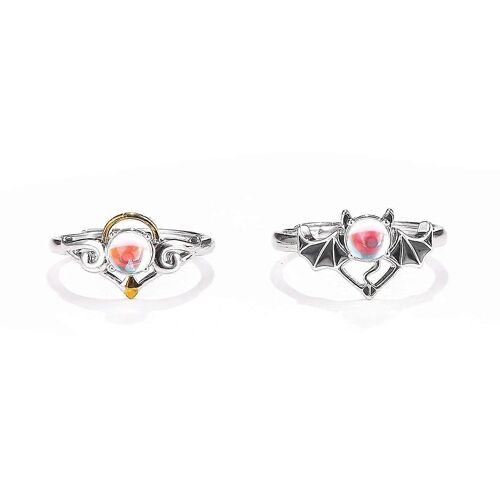 Ensemble De Bagues Ouvertes Pour Couple, Bague Imitation Pierre De Lune Bleue, Réglable, Cadeau De Saint-Valentin, Accessoires D'halloween